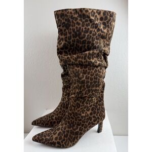 Time & Tru Leopard Print Slouch Knee High Boots Pointed Toe Kitten Heels Size 7